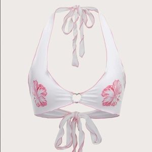 SHEIN ICON Floral Print Heart Ring Detail Backless Knot Halter Top